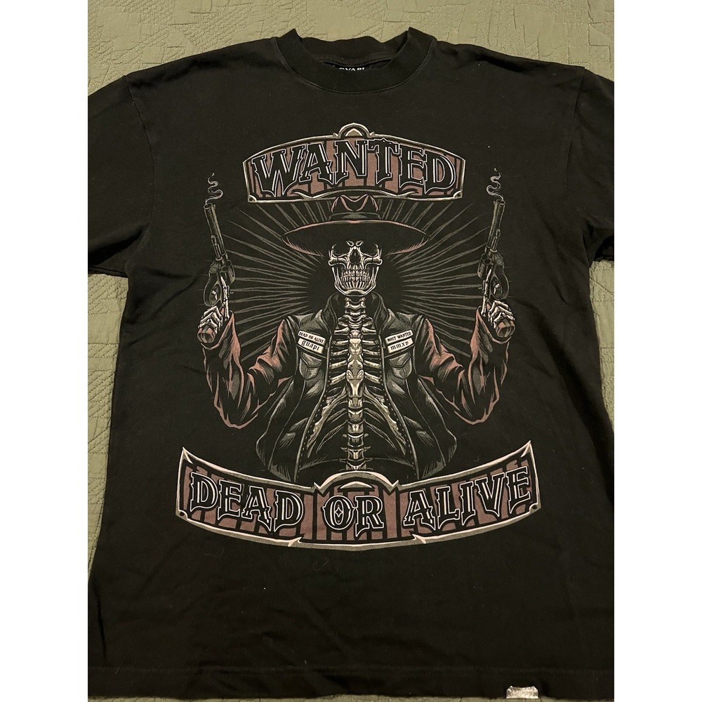 Gvapi T Shirt Men's Small‎ Black With Skeleton Cowboy Wanted Dead Or Alive